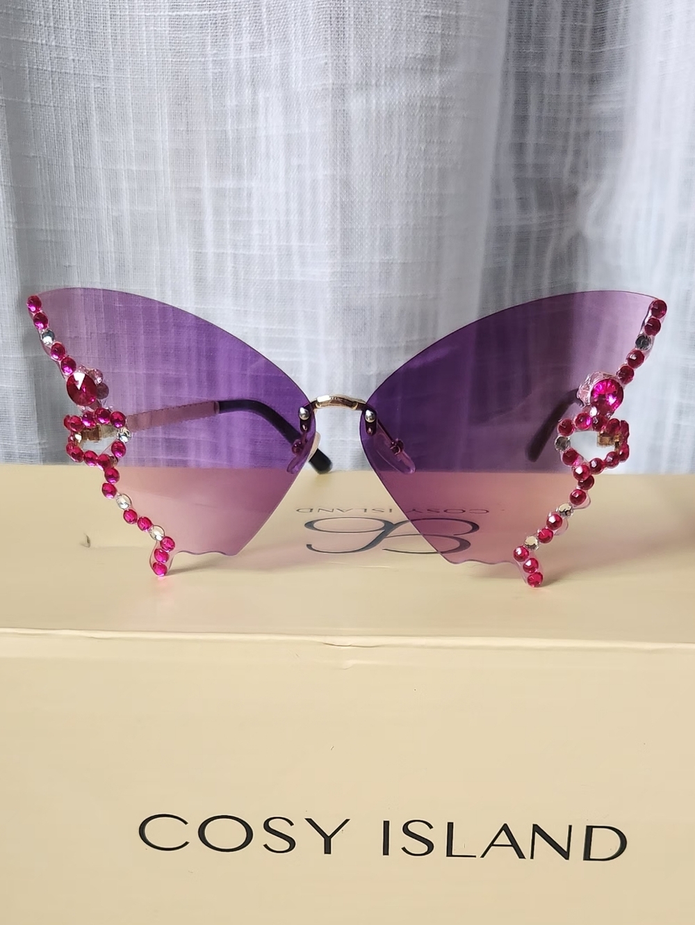 Pink Butterfly Crystal Rimless Sunglasses